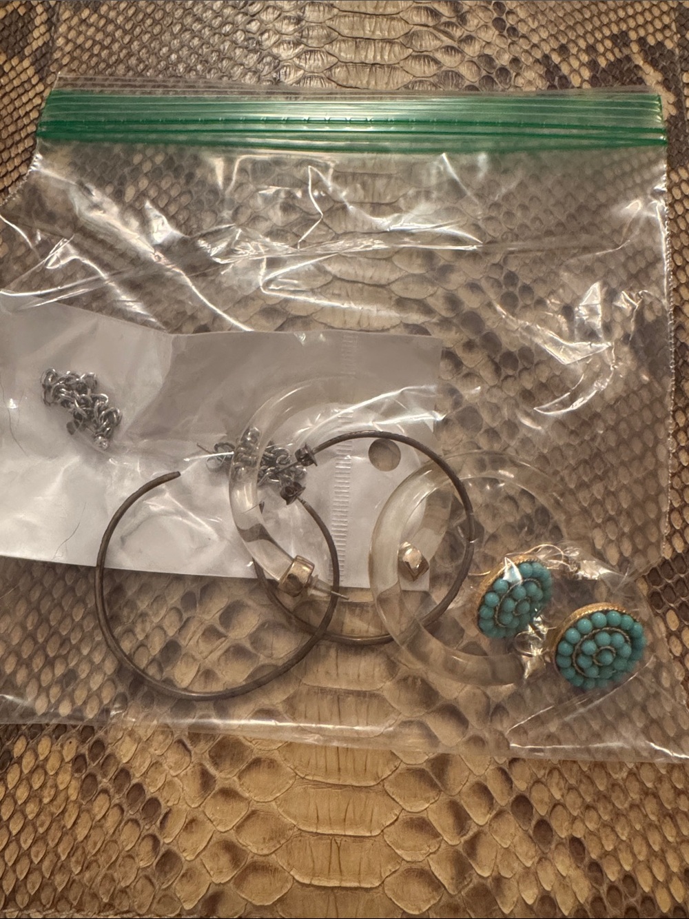 Grab Bag Women’s Earring Set – Turquoise Floral Studs & Clear Hoop Earrings